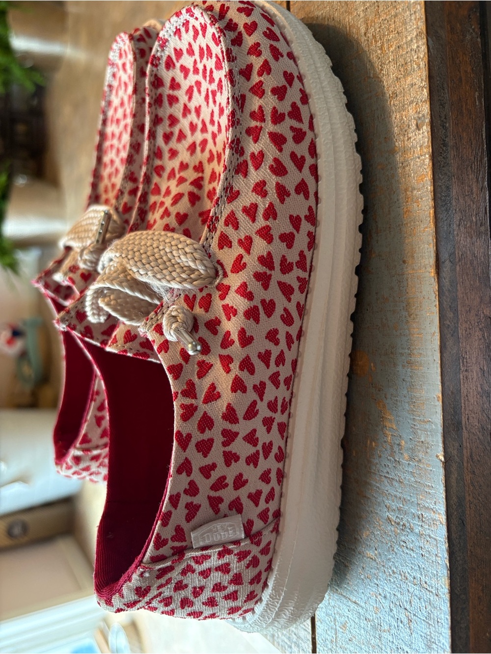 Hey Dude Woman’s size 7 Heart-Print Slip Ons in Red and White - Picture 3 of 15